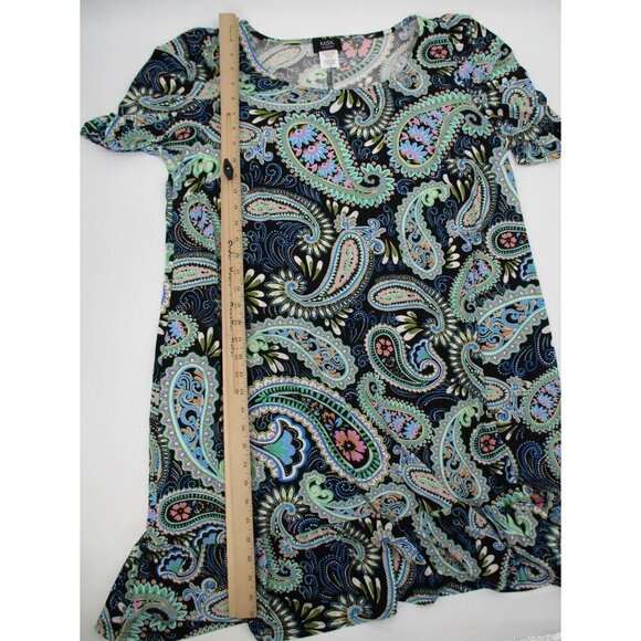 MSK Womens Dress 2X Multi Color Paisley Stretch Pullover Plus Size Green Black - Picture 8 of 11